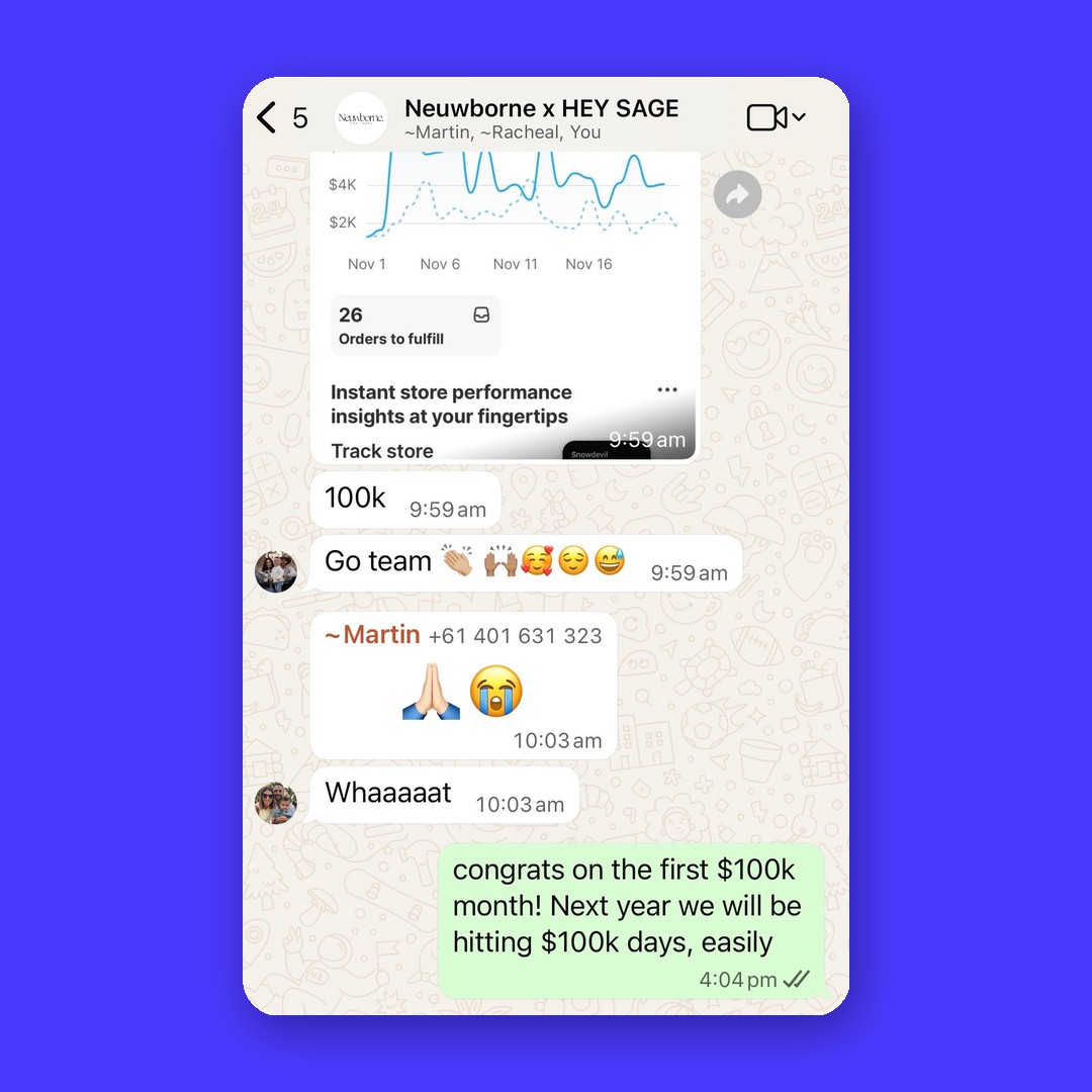 Advertising results conversation between Neuwborne and Hey Sage