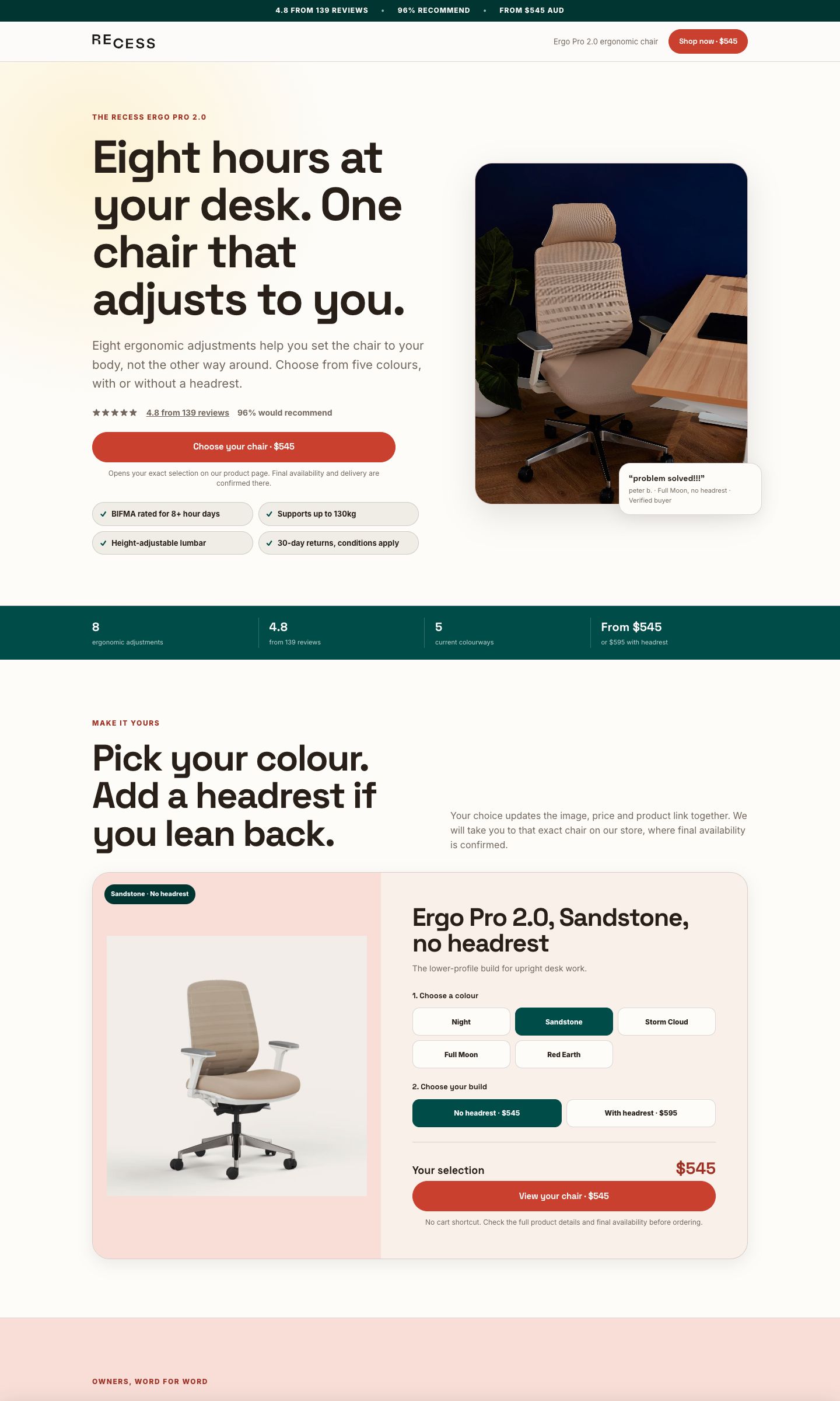 Recess landing page